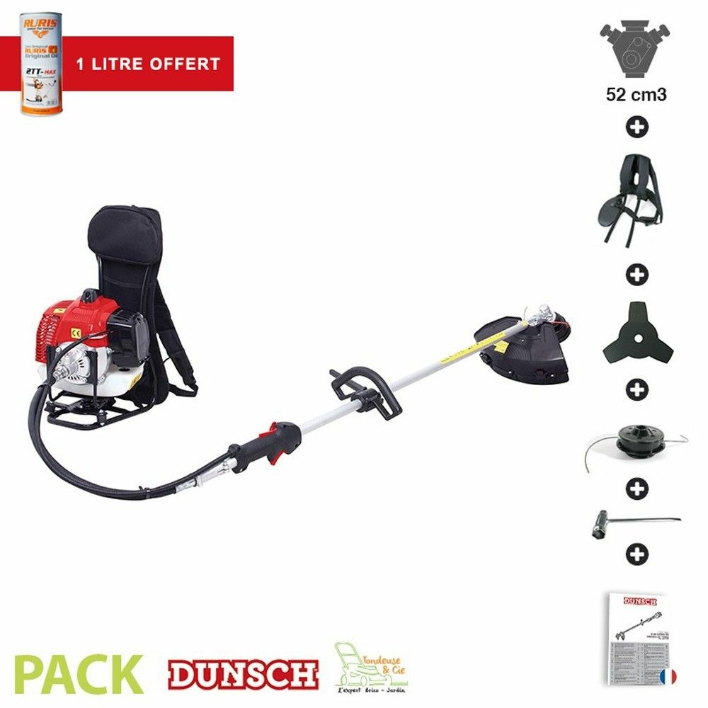 Pack huile + débroussailleuse à dos 51,7 cm3 coupe 42cm lea 27518d