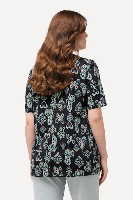 T-Shirt, Zierfalten, A-Linie, V-Ausschnitt, Halbarm