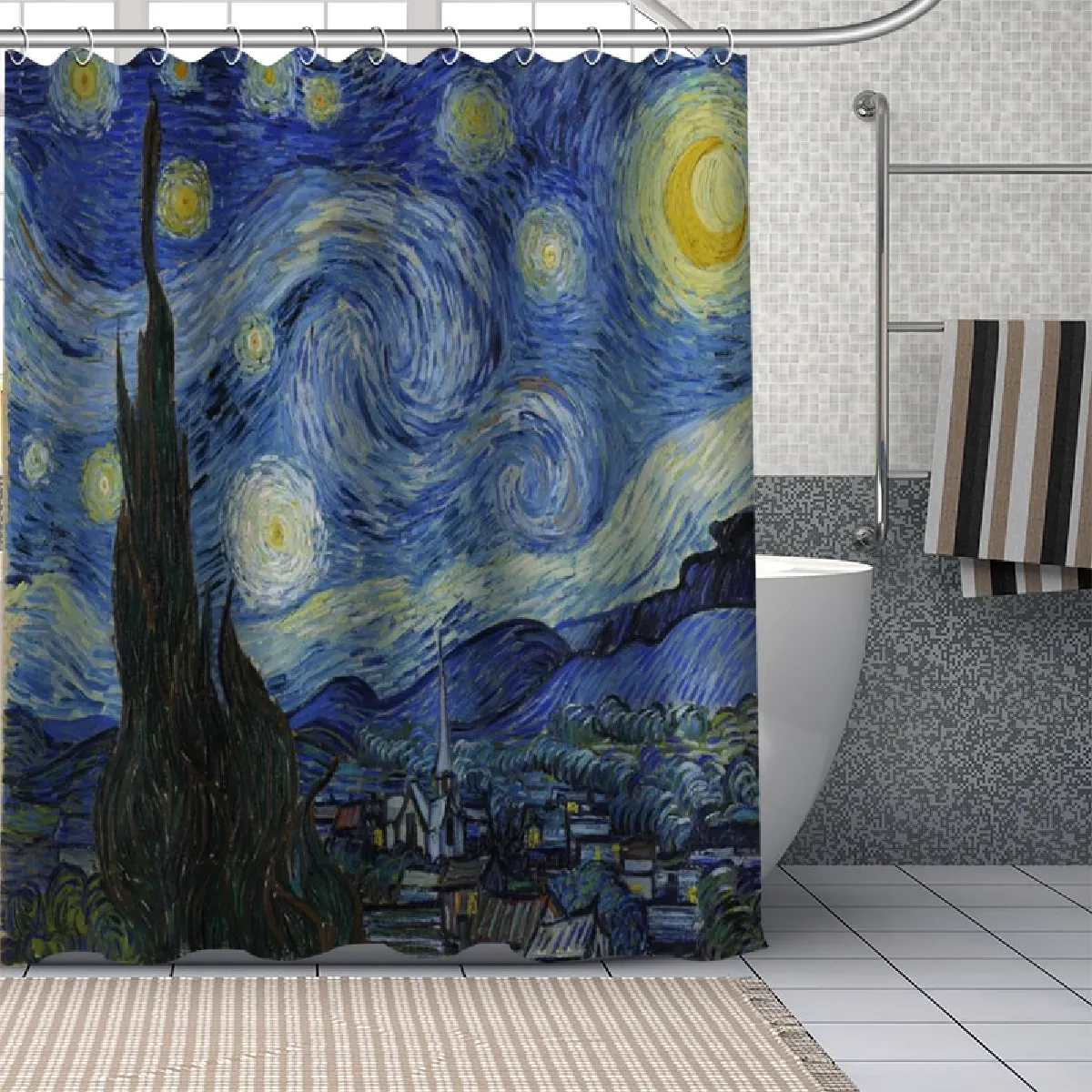 Universal Rideau de douche personnalisé Van Gogh Starry Night 180x180