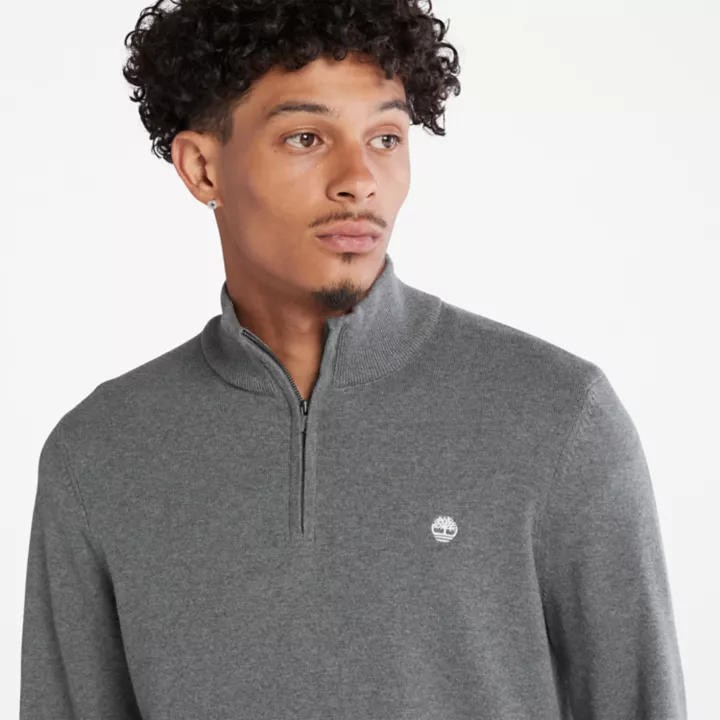 Pull à encolure zippée en coton Williams River pour homme en gris foncé