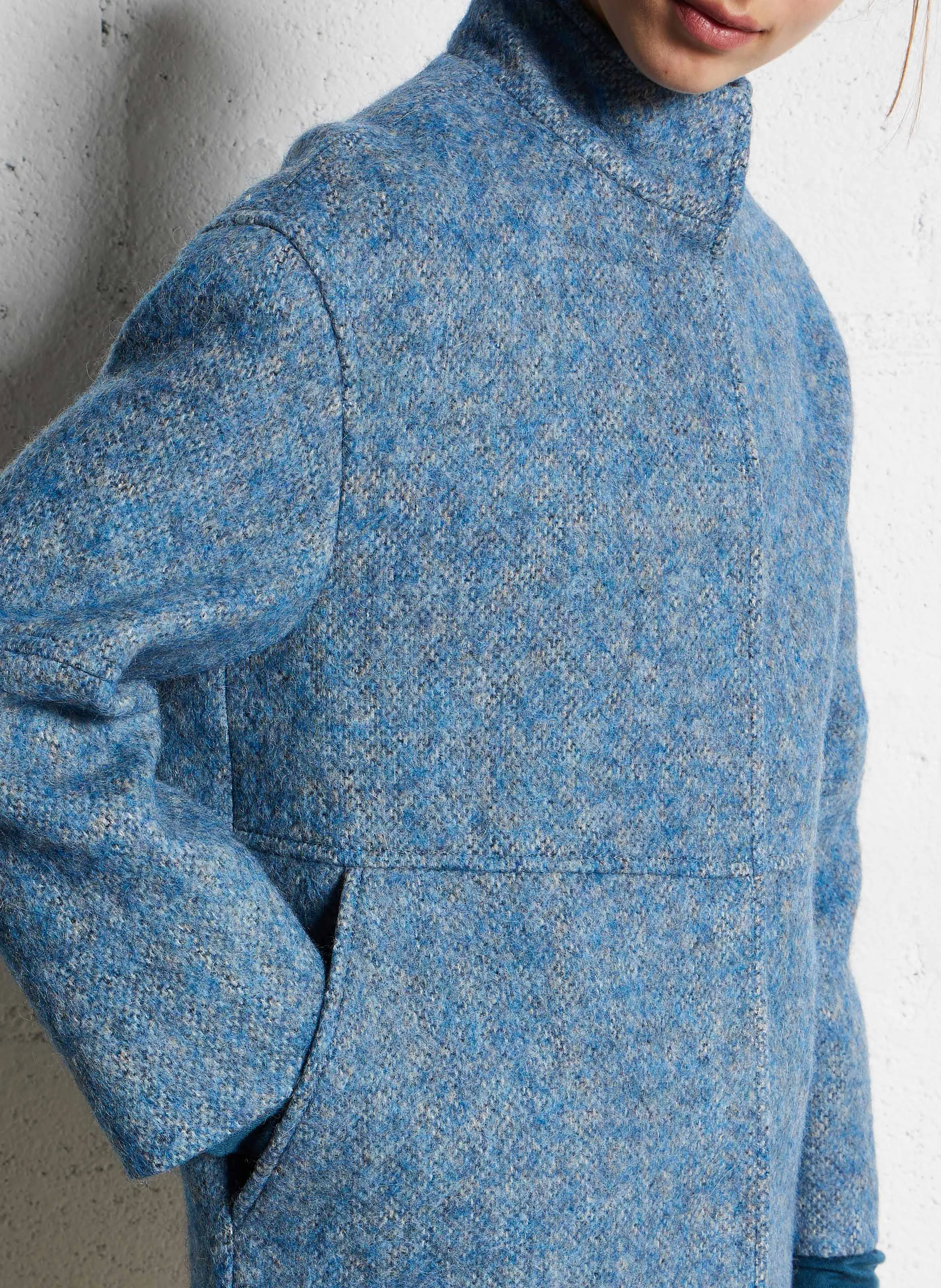 LAMIA - Manteau col montant en laine mélangée | Bleu