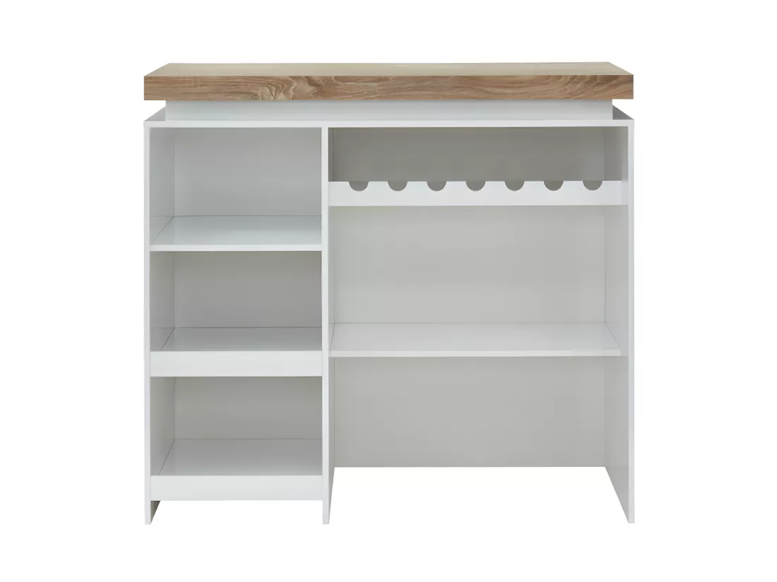 Meuble de bar HALO II - MDF laqué blanc - LEDs - Blanc et Chêne