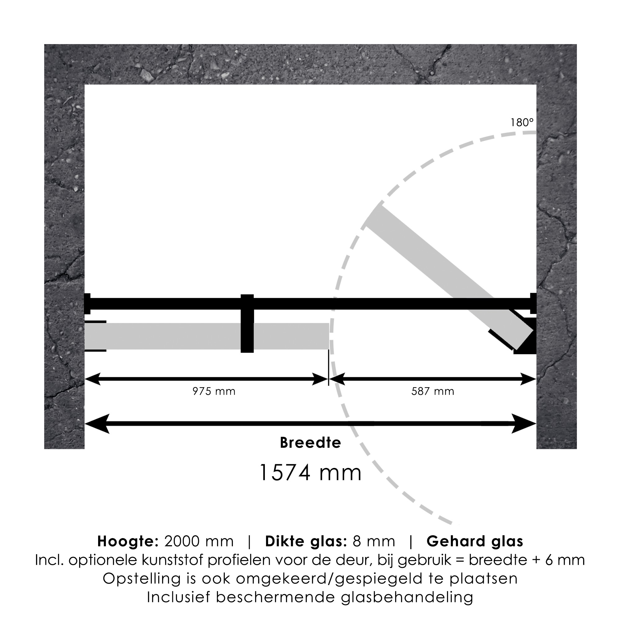 Brauer JC profielloze nisdeur 160cm met 60cm deur gunmetal geborsteld