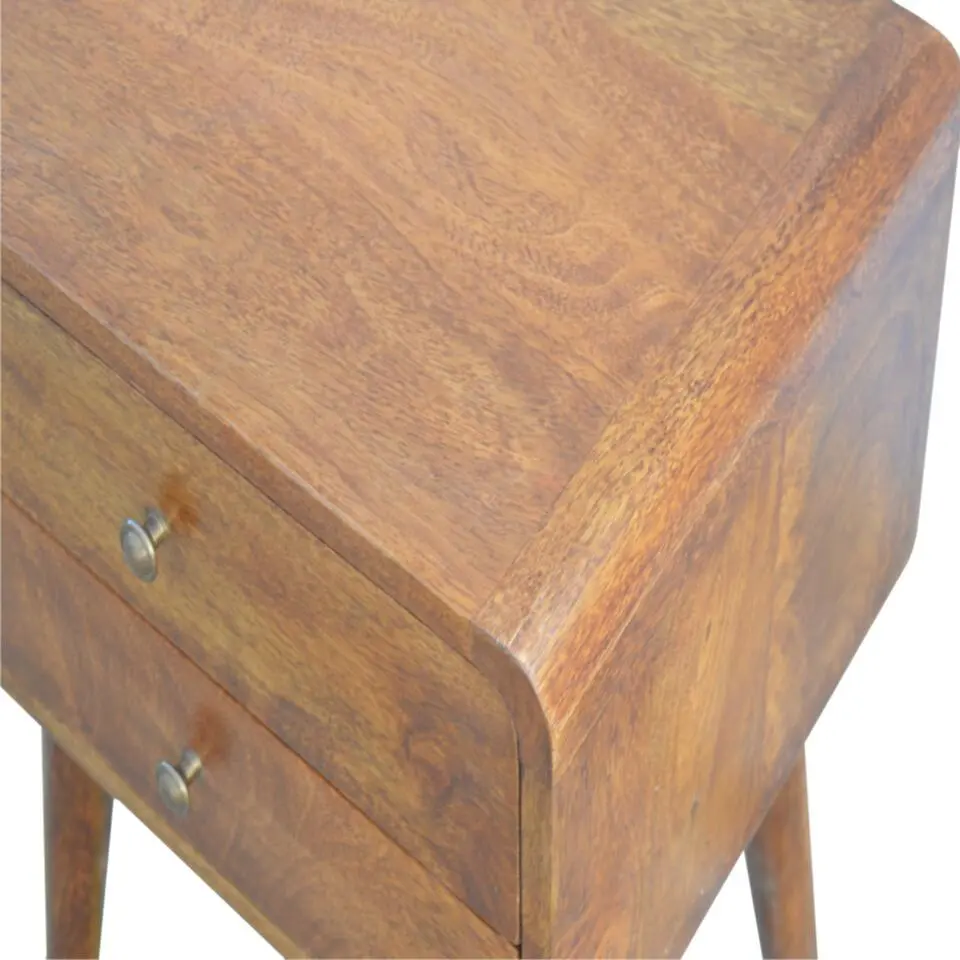 Artisan Furniture Massief Houten Gebogen Nachtkastje met Laden