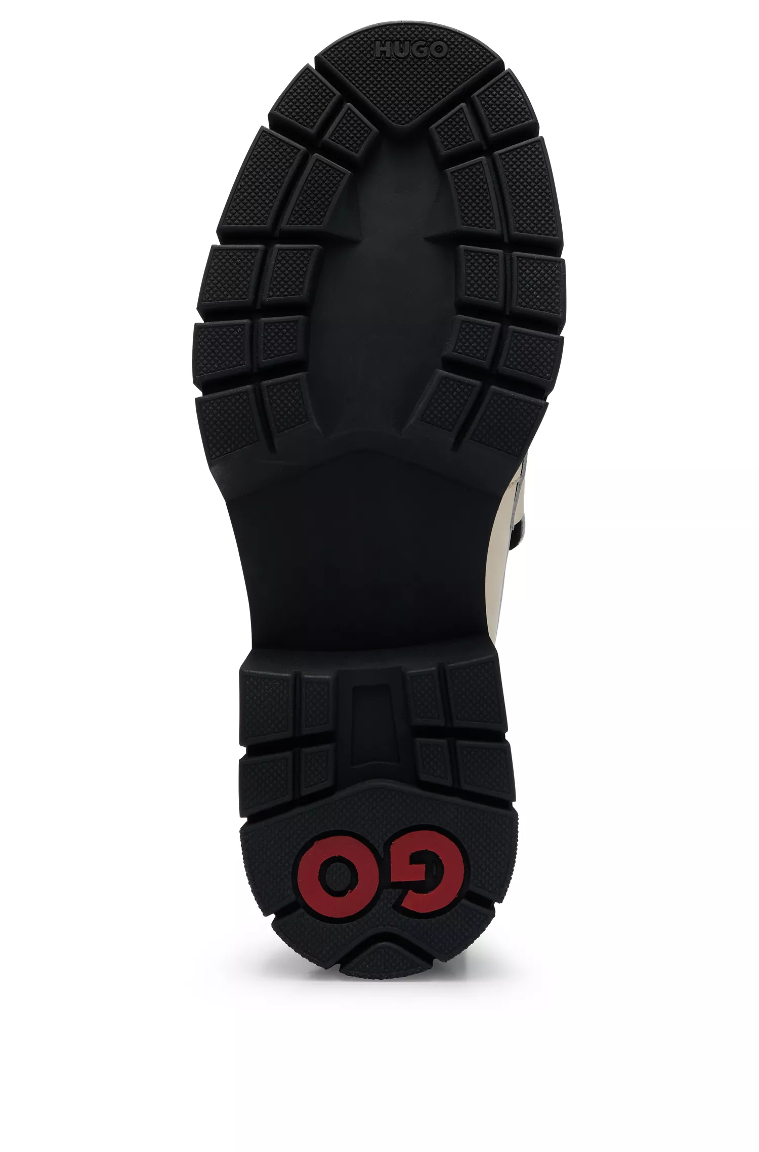 Mocassins HUGO vermelhos com sola grossa em couro liso com detalhes do logotipo.