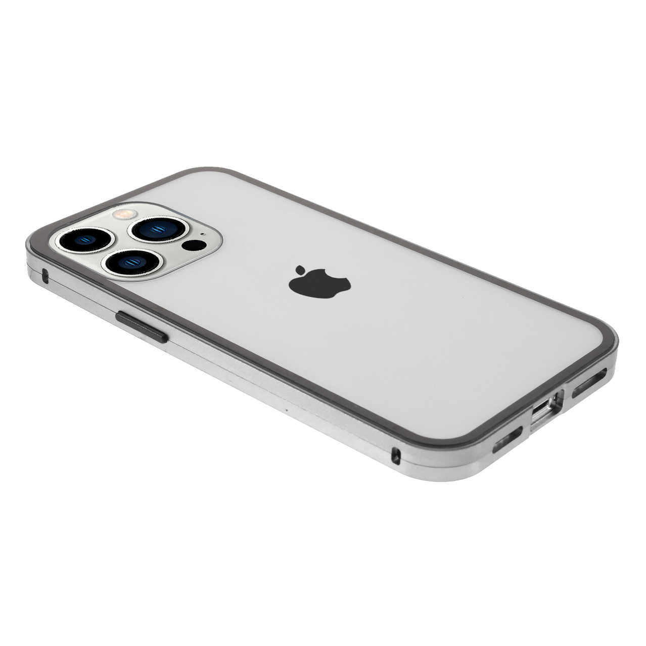 iPhone 13 Pro Magnetische Alu Schutzhülle mit Panzer Glas Backcover   Displayschutz (Magnet-Technologie) - Silber