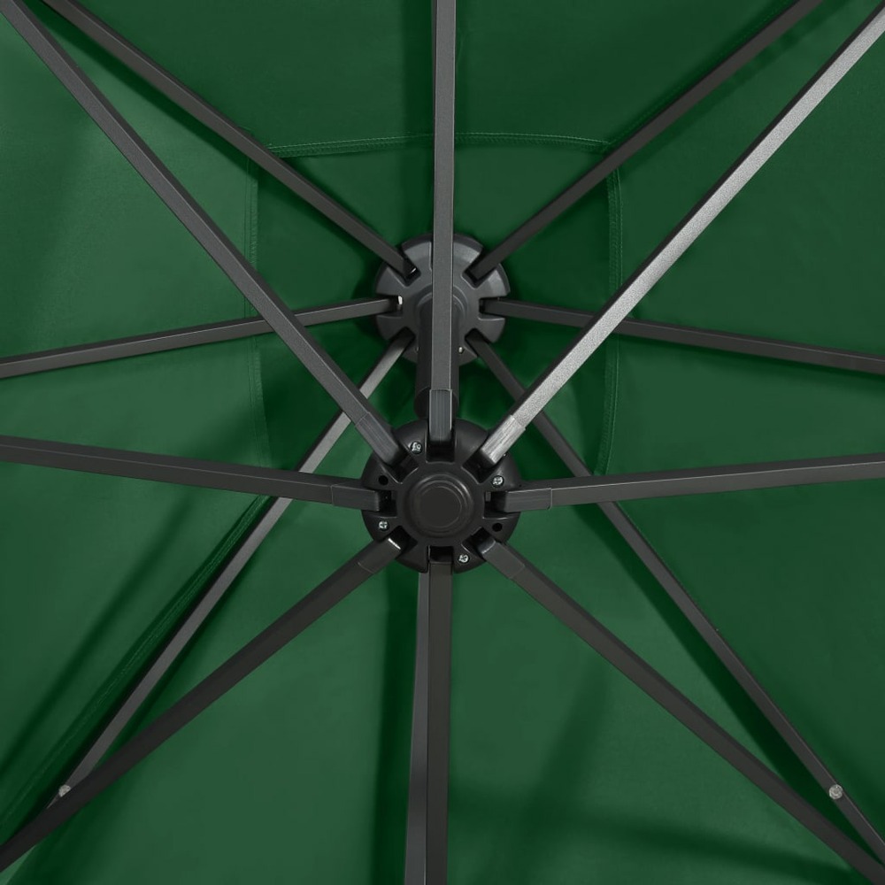 Parasol meuble de jardin déporté avec mât et lumières led 250 cm vert