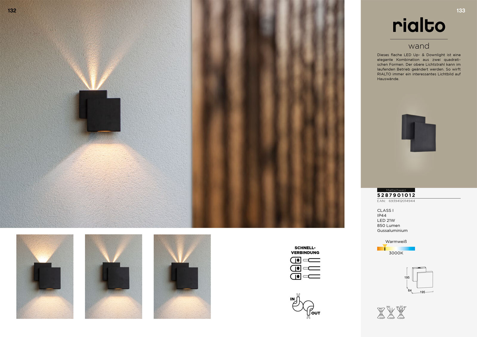 ECO-LIGHT LED Außenwandleuchte RIALTO schwarz