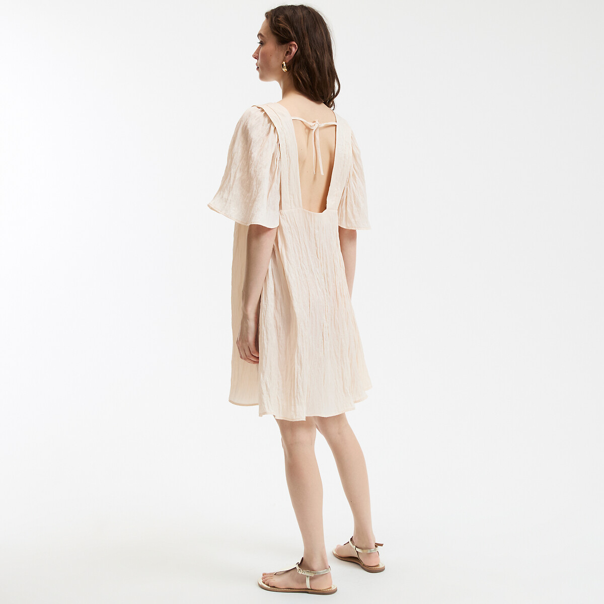 COLEÇÃO LA REDOUTE<br>Vestido curto evasê com mangas curtas em formato de borboleta