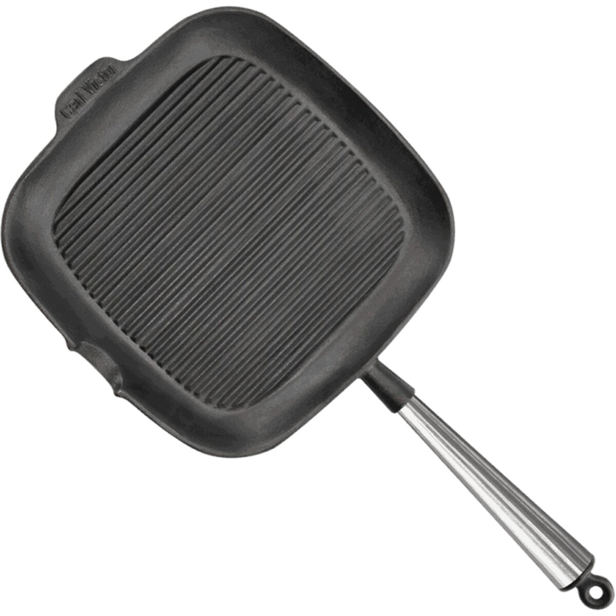 Firkantet grillpanne i støpejern 28 cm med høye kanter, stålhåndtak
