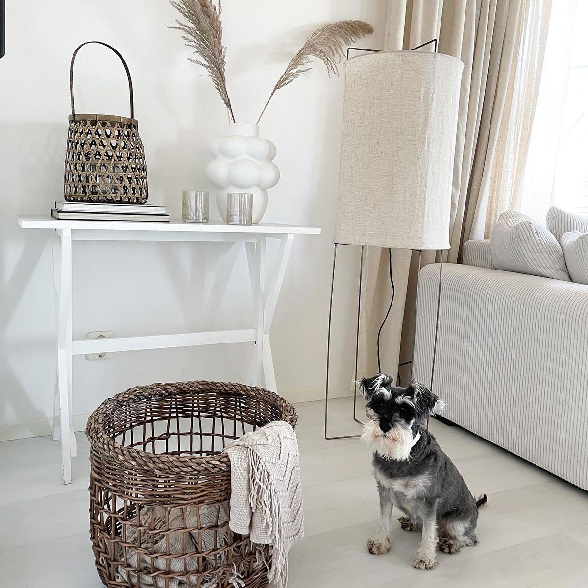 Design vloerlamp beige linnen kap - Rich
