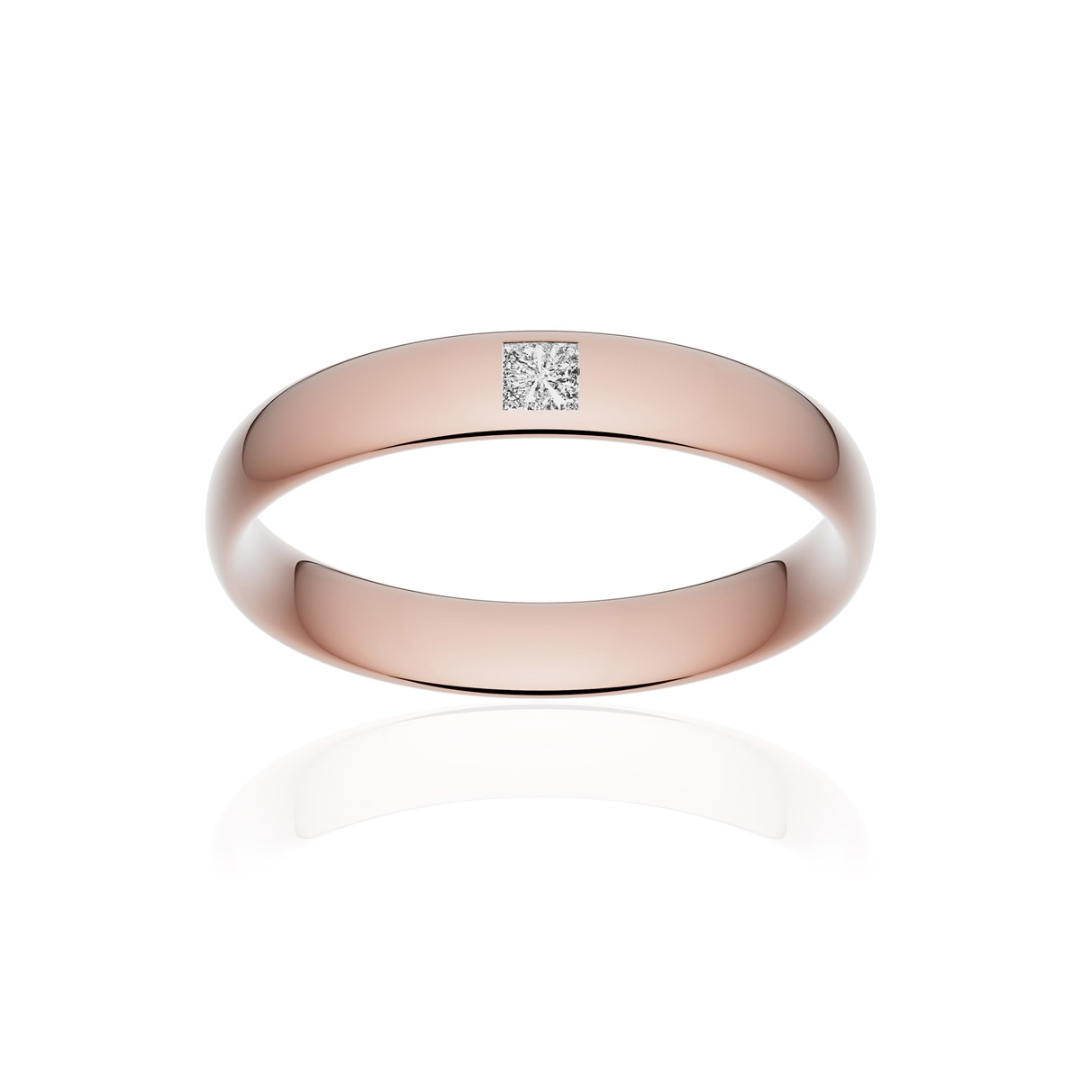 Alliance or 375 rose poli demi-jonc confort 4mm diamant princesse