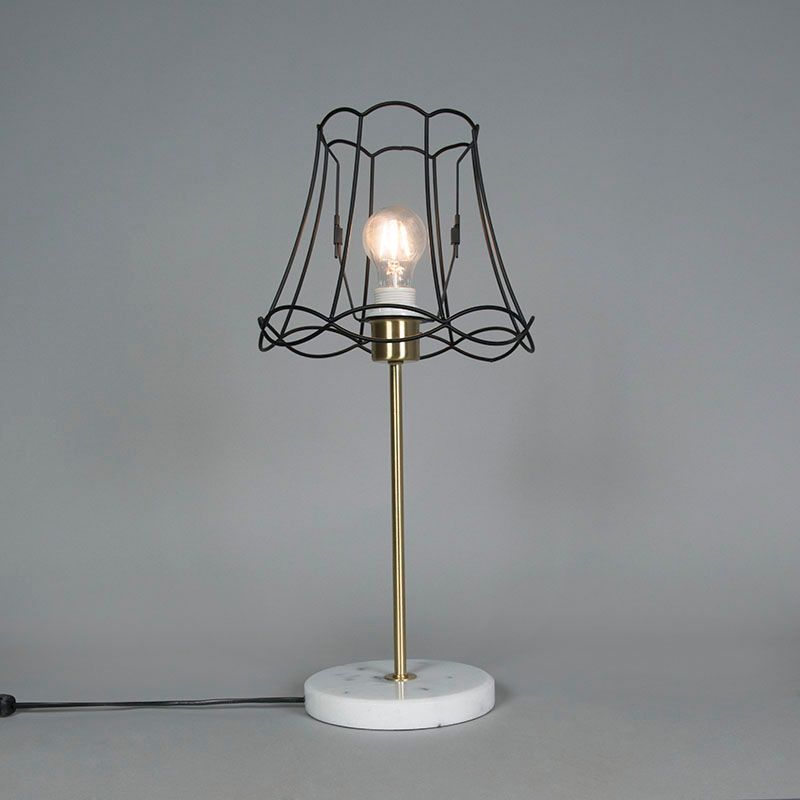 Retro tafellamp messing met Granny frame zwart 25 cm - Kaso