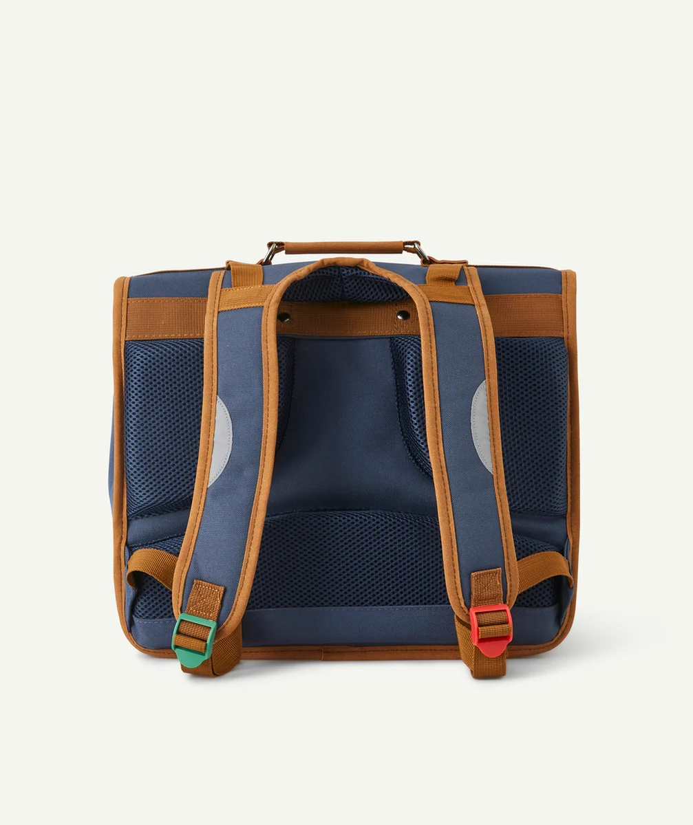 KICKERSCARTABLE BLEU MARINE ET MARRON AVEC DOUBLE SOUFFLET