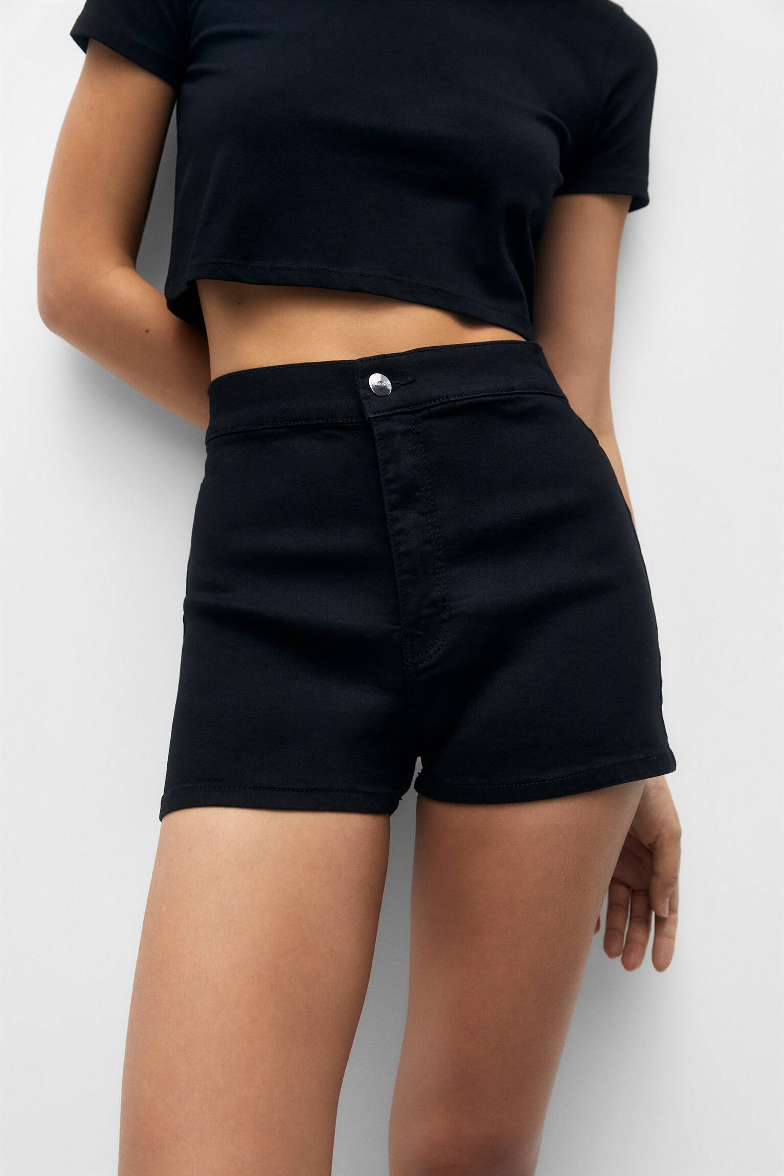 Shorts jegging de cintura alta - preto