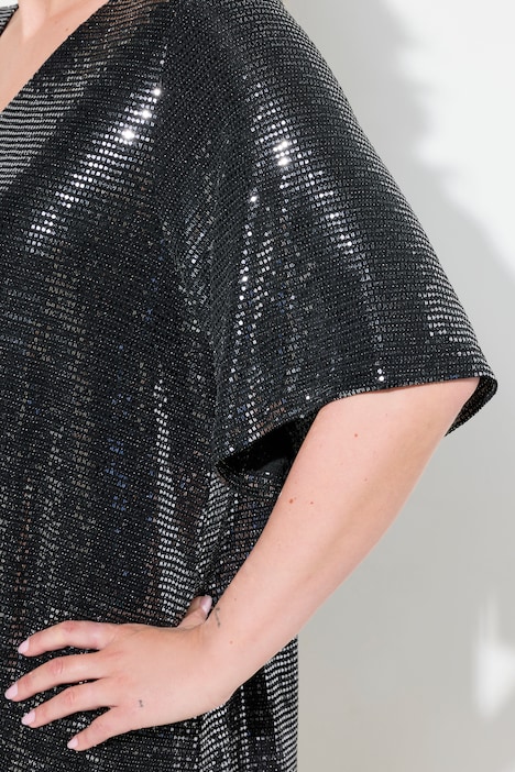 Kleid, A-Linie, Pailletten-Optik, 3/4-Ärmel