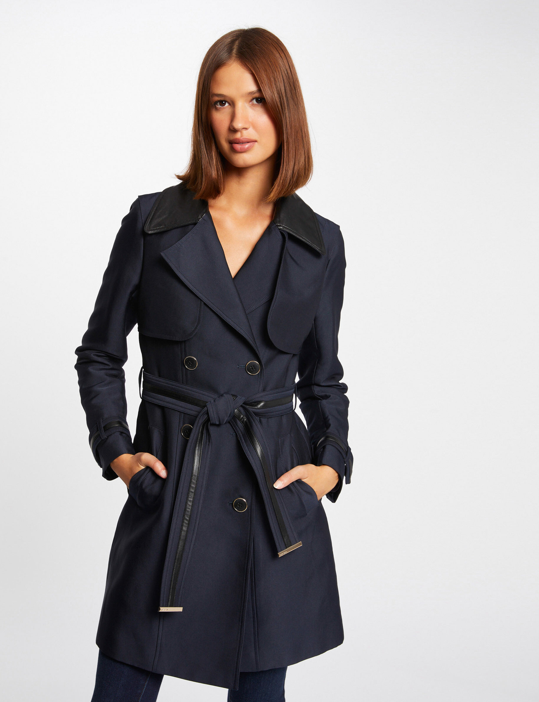 Trench droit ceinturé marine femme - marine