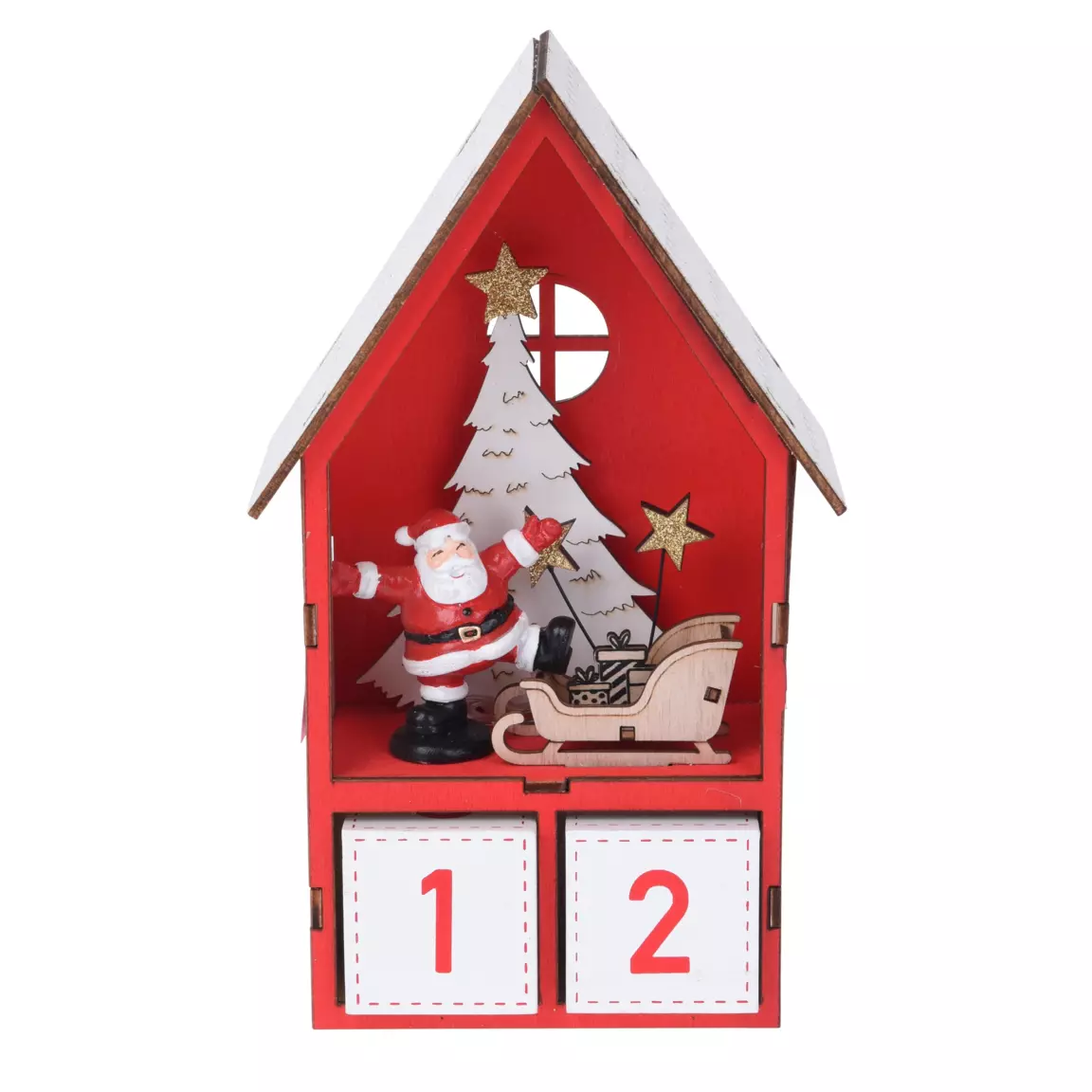 Calendrier de l'Avent lumineux Maison du Père Noël Rouge