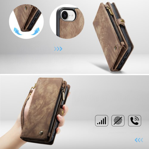 iPhone 16e 2in1 Leder Tasche   Magnet Hardcase Karten Etui - Braun
