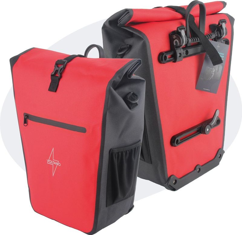 Voltano - Luxe E-bike Fietstas - Zwart/Rood - 28L - Pakaftas Met Laptopvak - 100% Waterdicht