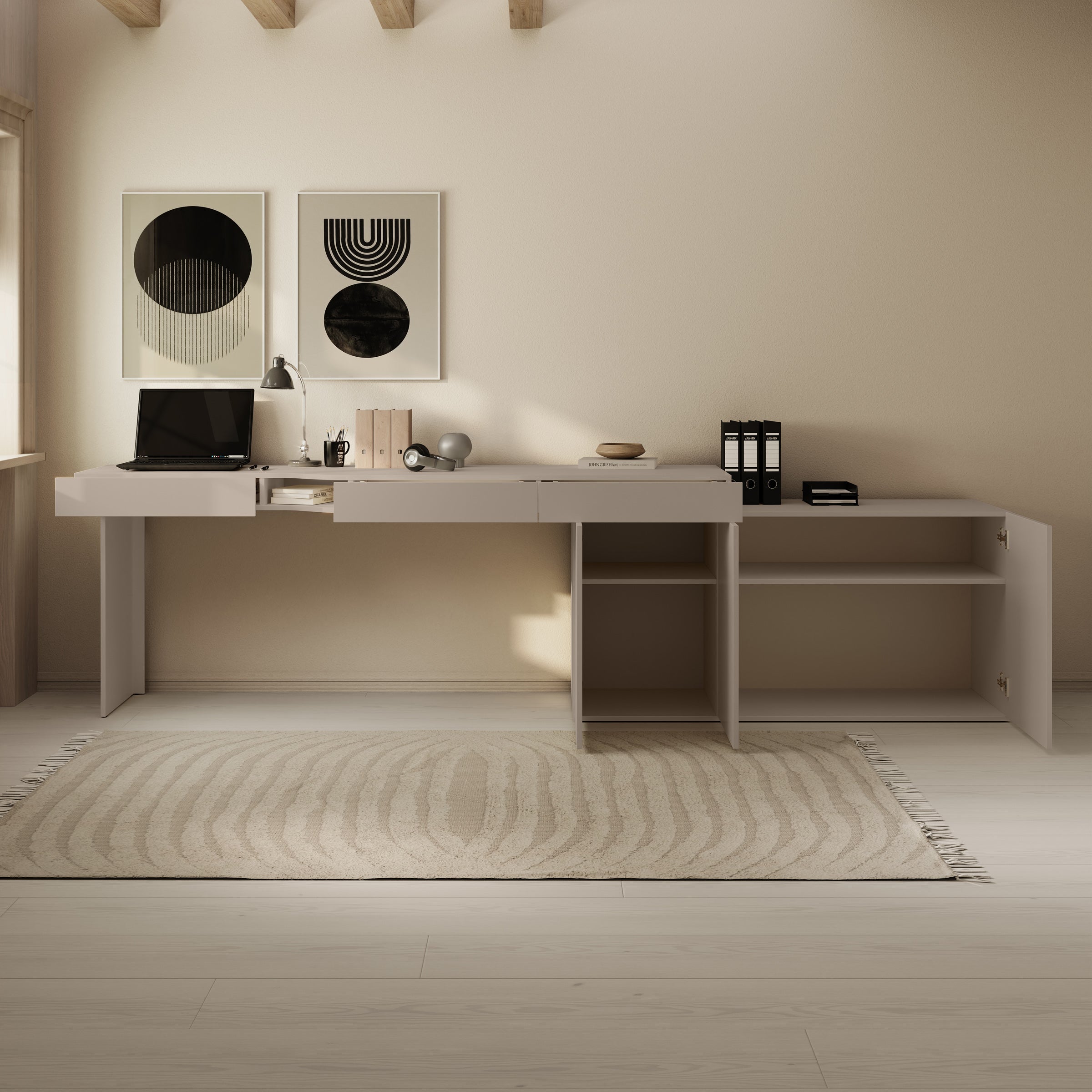 Meubella - Whenua - Bureau links - Beige - 301x55x79 cm