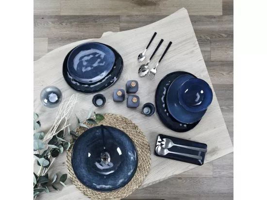 Assiette en grès bleu Au grès du temps (Lot de 6) 22 cm