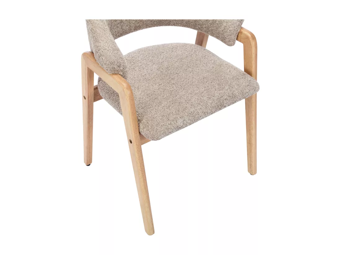 Lot de 6 chaises avec accoudoirs en tissu bouclette et bois d'hévéa - Taupe et naturel - SOLUNA