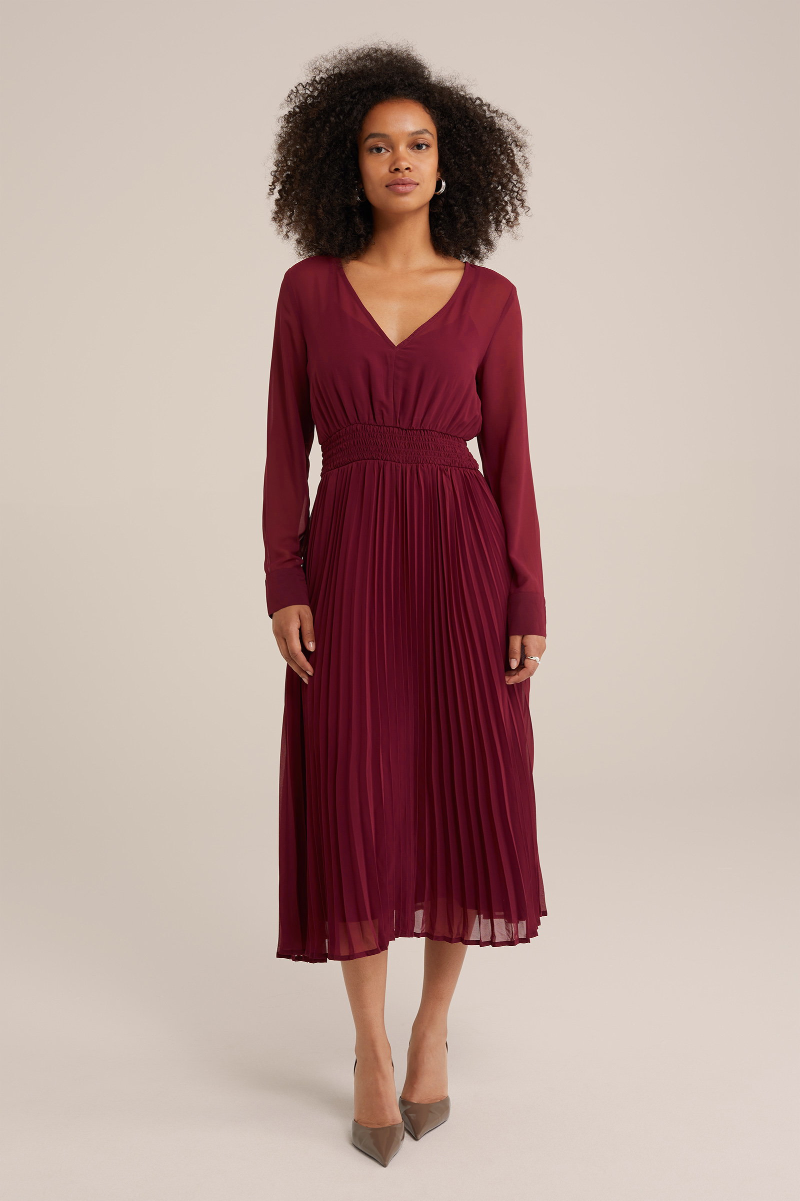 jurk met dessin WE Fashion Donkerrood