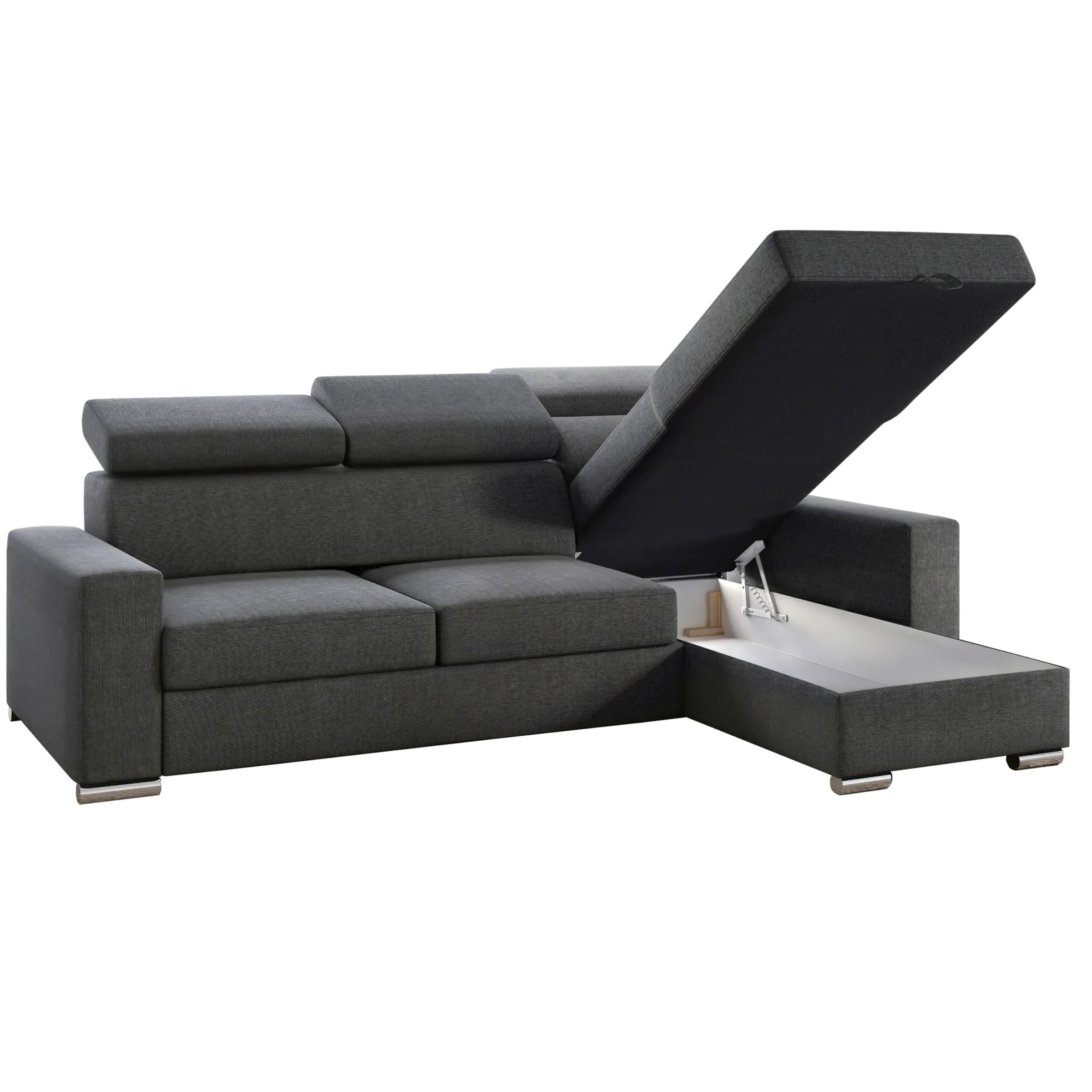 M-Punkt Ecksofa TOKIO mit Bett und Bettkasten Sofa/Schlafsofa - Anthrazit/Grau