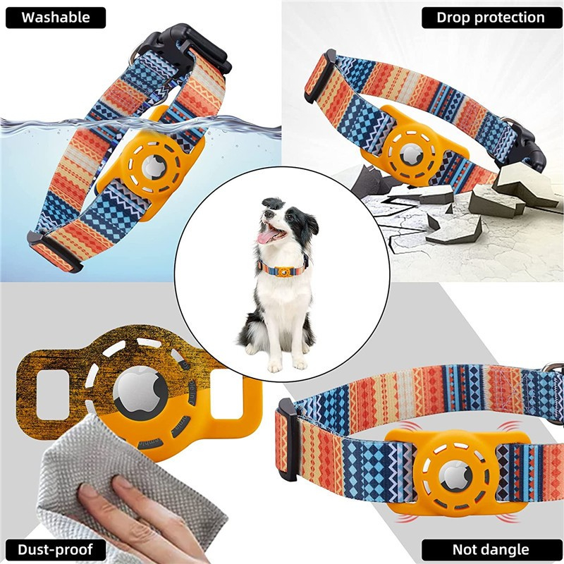 Hunde Zickzack Halsband mit Apple AirTag Silikon Halterung - Orange / Blau
