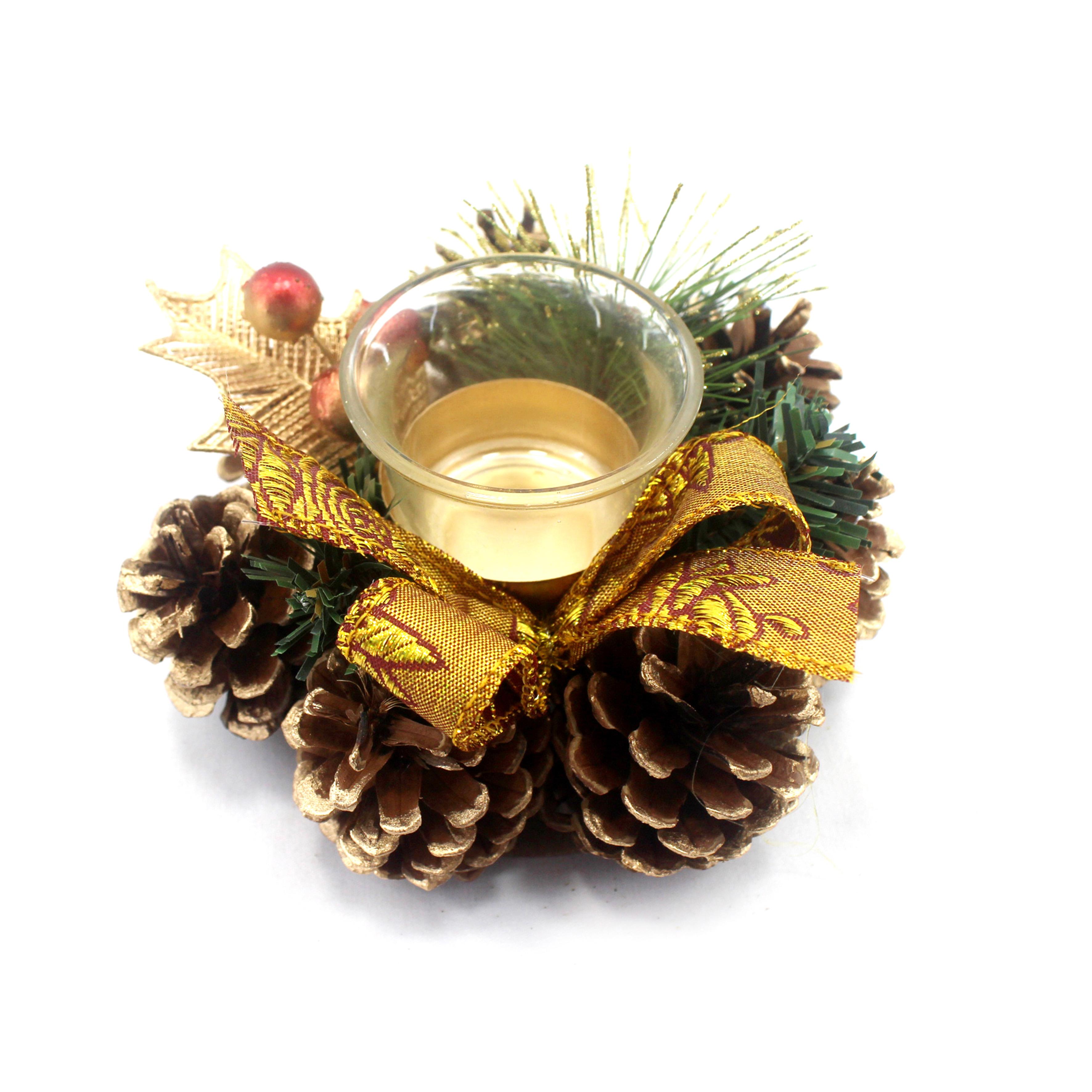 BOUGEOIR GARNI HOUX DORE SAPIN D.15CM
