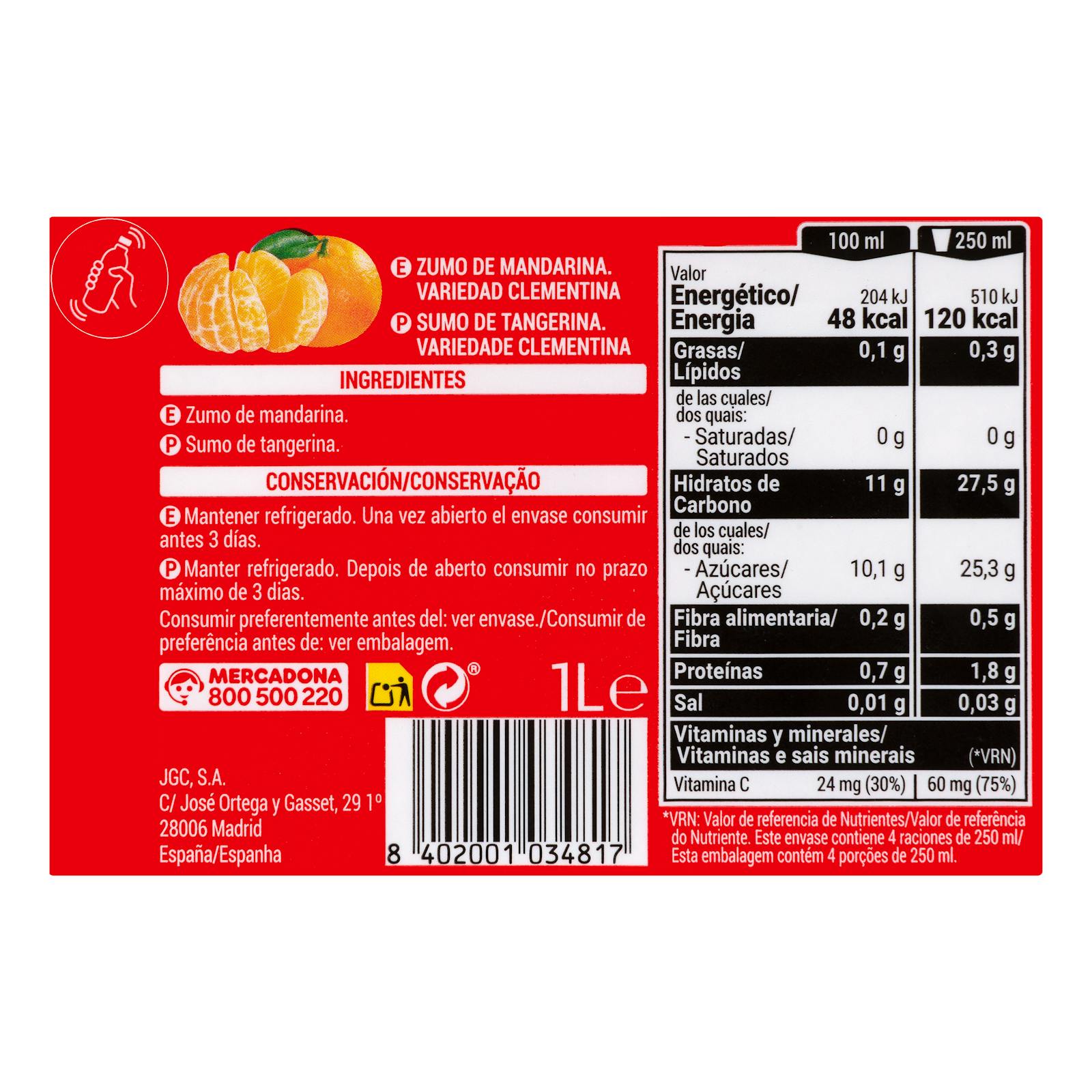 Jus de clémentine Hacendado