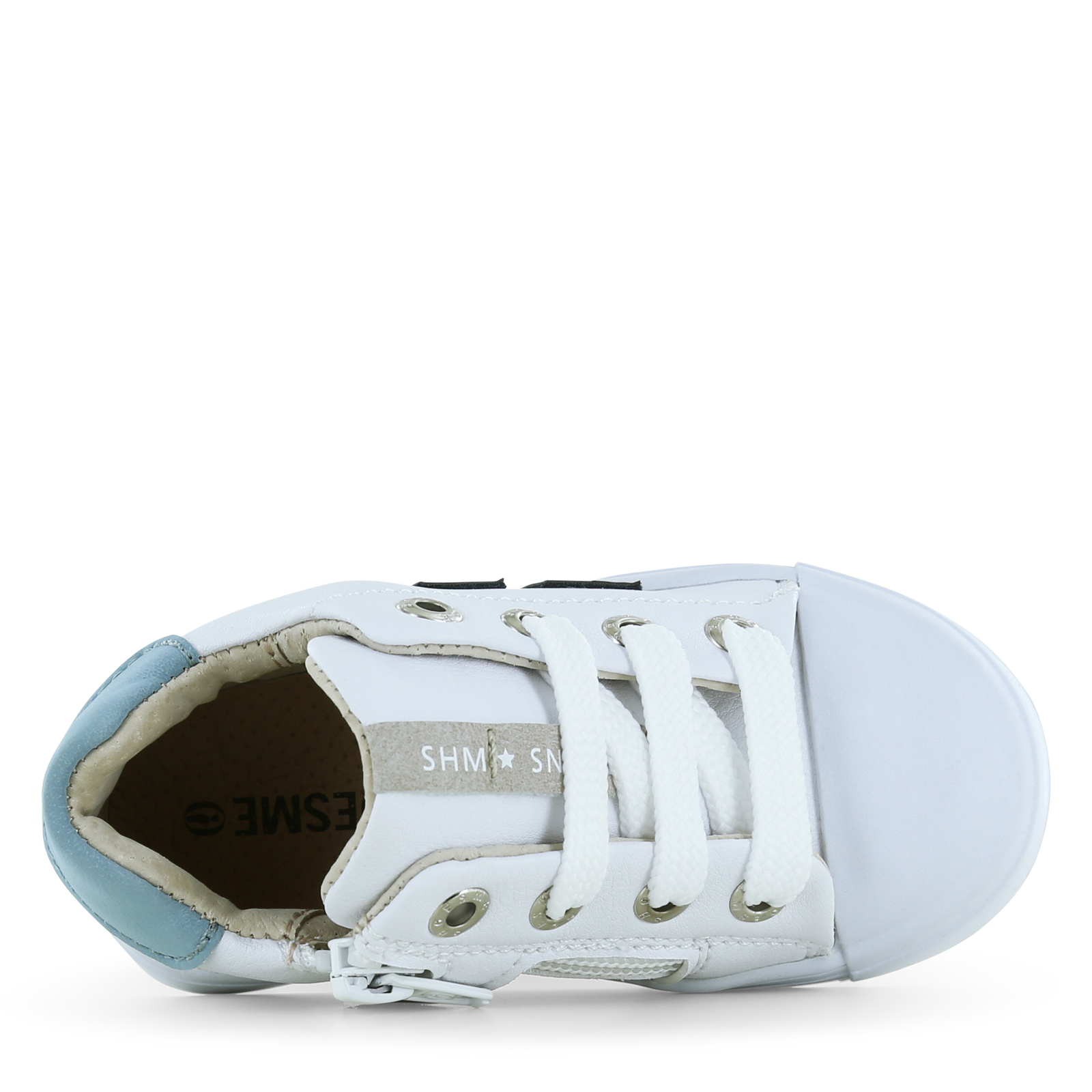 Shoesme witte sneaker met blauwe stripings Microfiber leer | Jongens schoen