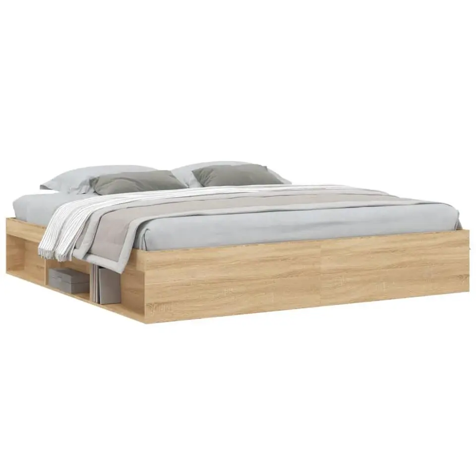vidaXL - Bed frame met opbergruimte - Sonoma eikenkleurig - Hout - 200x200 cm
