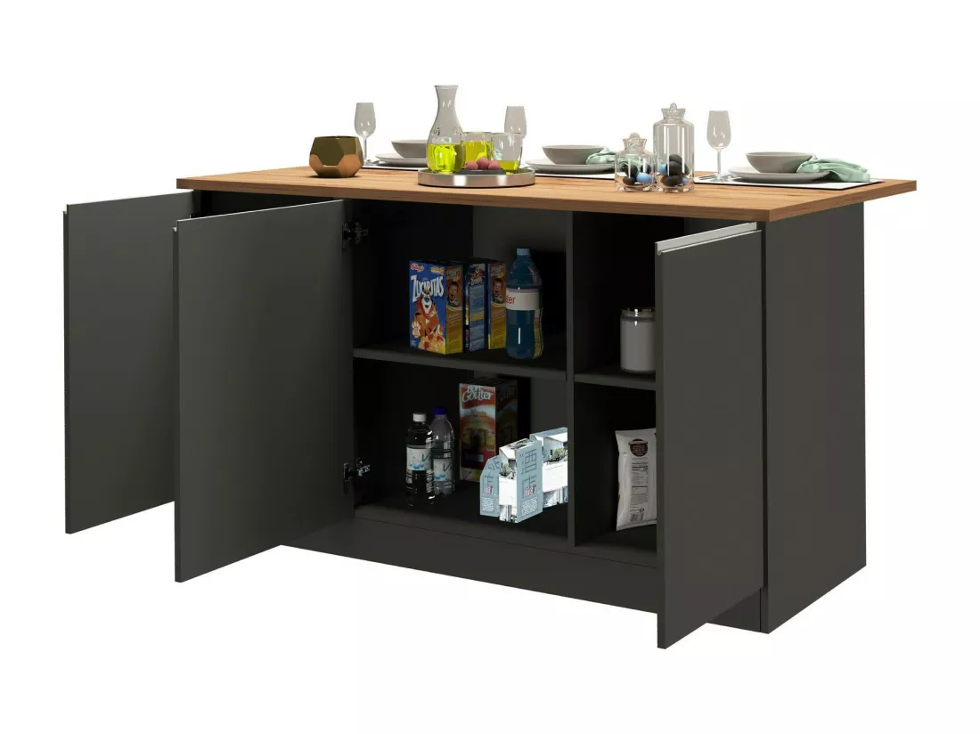 Îlot de cuisine Dcarnelo, Armoire polyvalente, Meuble de kitchenette, Table auxiliaire, 100% Made in Italy, 155x90h90 cm, Anthracite et Chêne