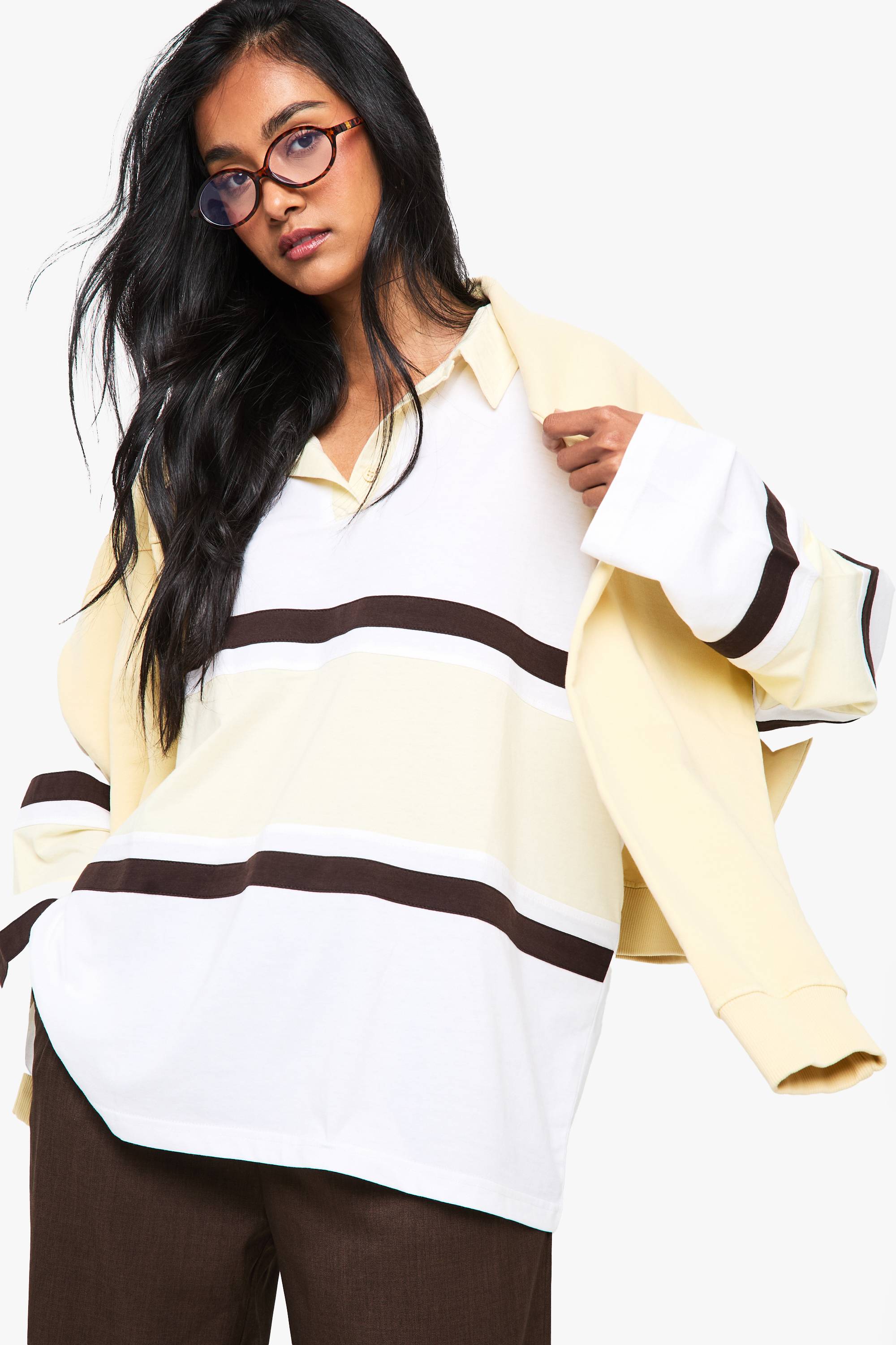 boohoo Contrast Collared Detail Rugby Top