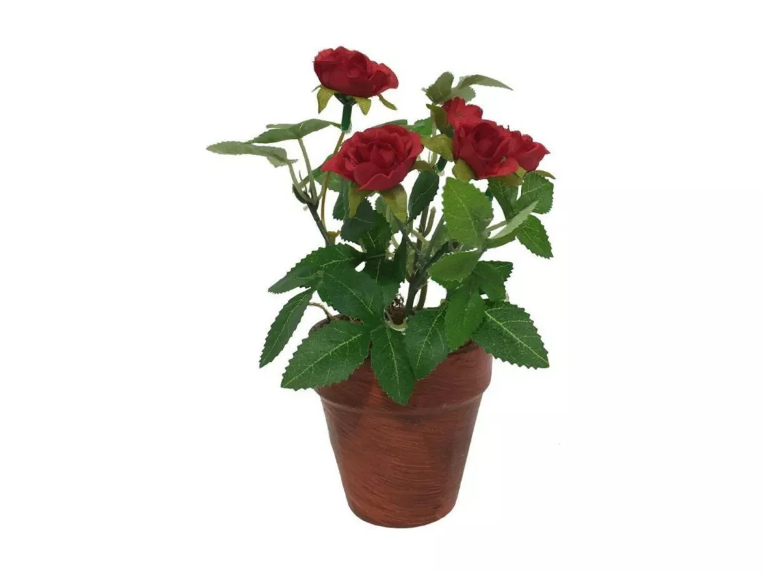 ~Rosier plante fleur artificielle extérieur cimetière tissu rouge 12cm