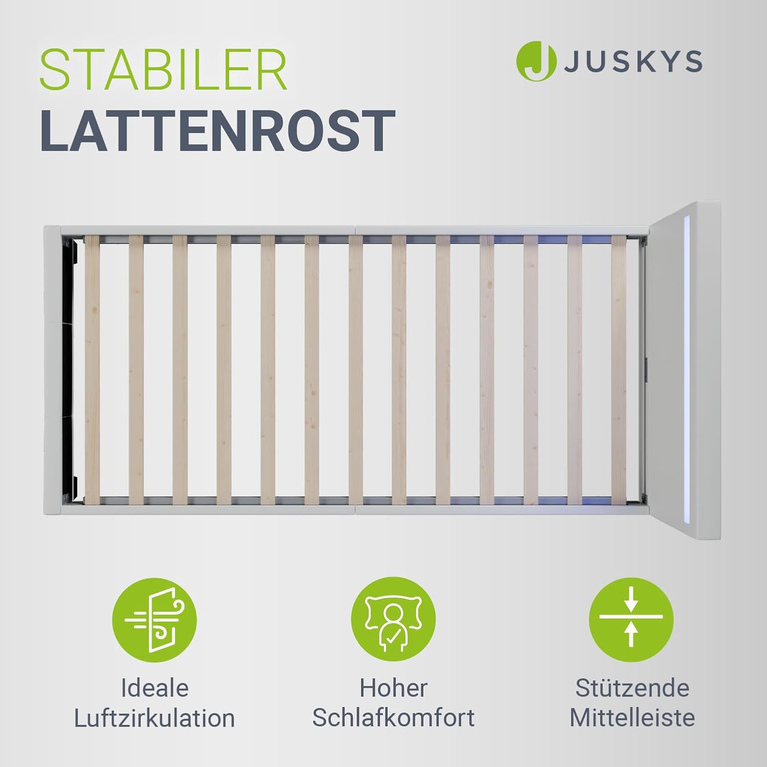 Juskys Polsterbett Paris 90x200 cm mit LED-Beleuchtung, Lattenrost & Kopfteil, Bett mit Gestell aus Holz & Kunstleder Bezug, weiß