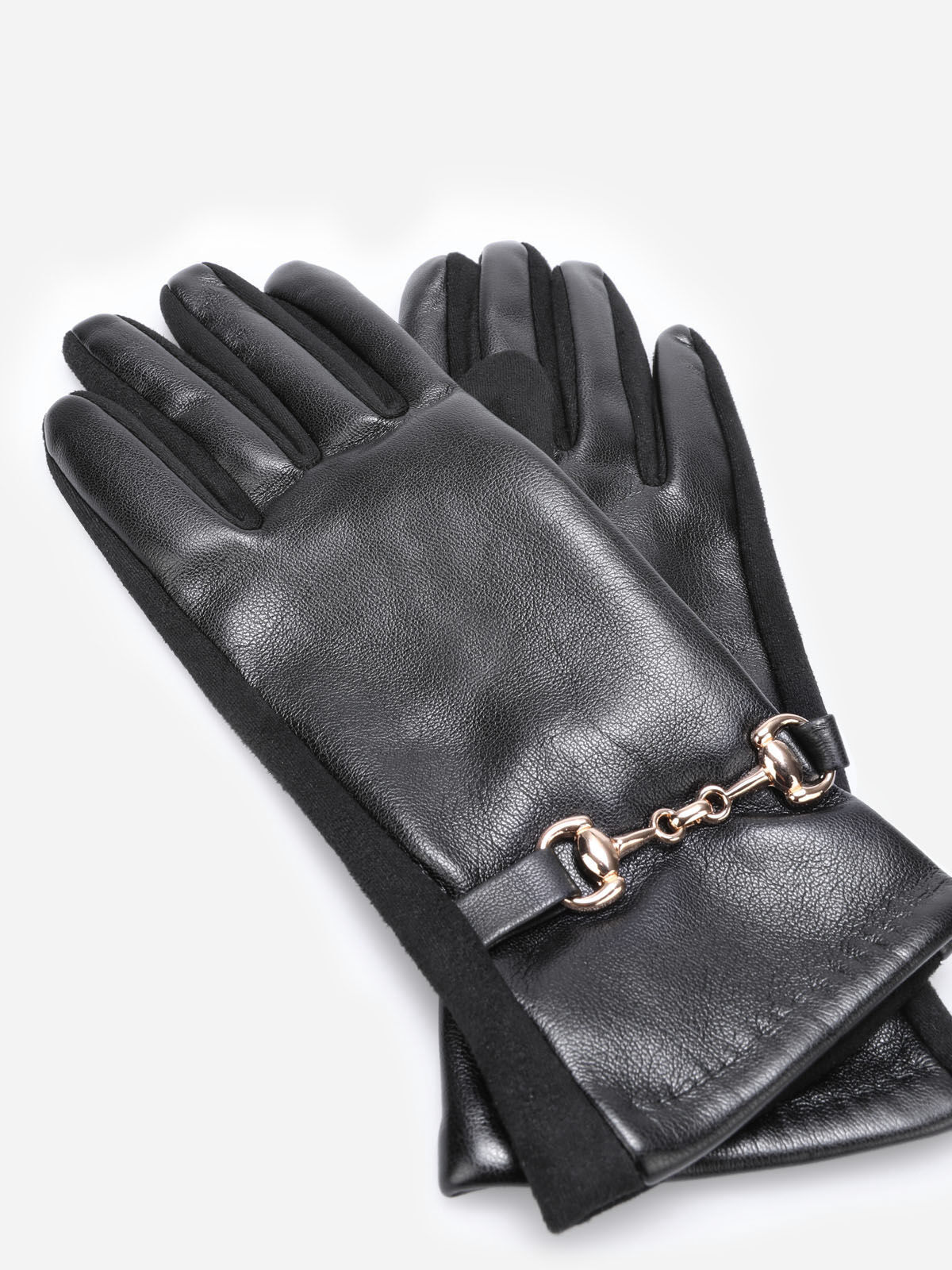 Gants bi-matières avec mors- noir_dore