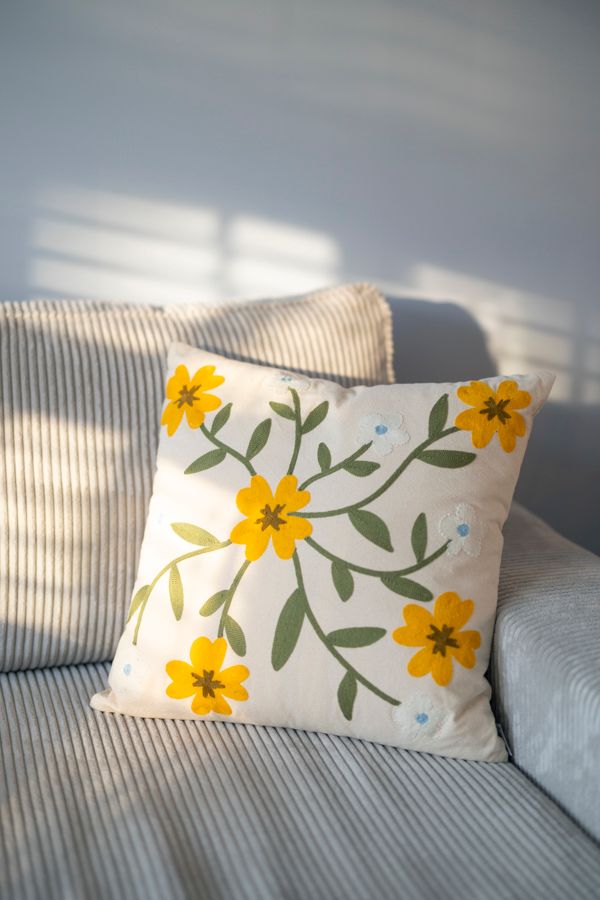 Kussen met bloemen, bio-katoen, offwhite, 50 x 50 cm