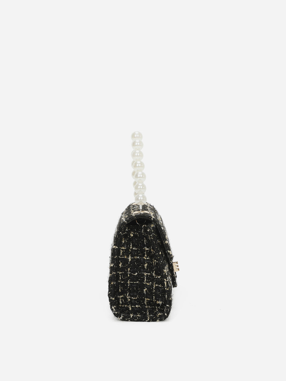 Petit sac en tweed à perles- Noir