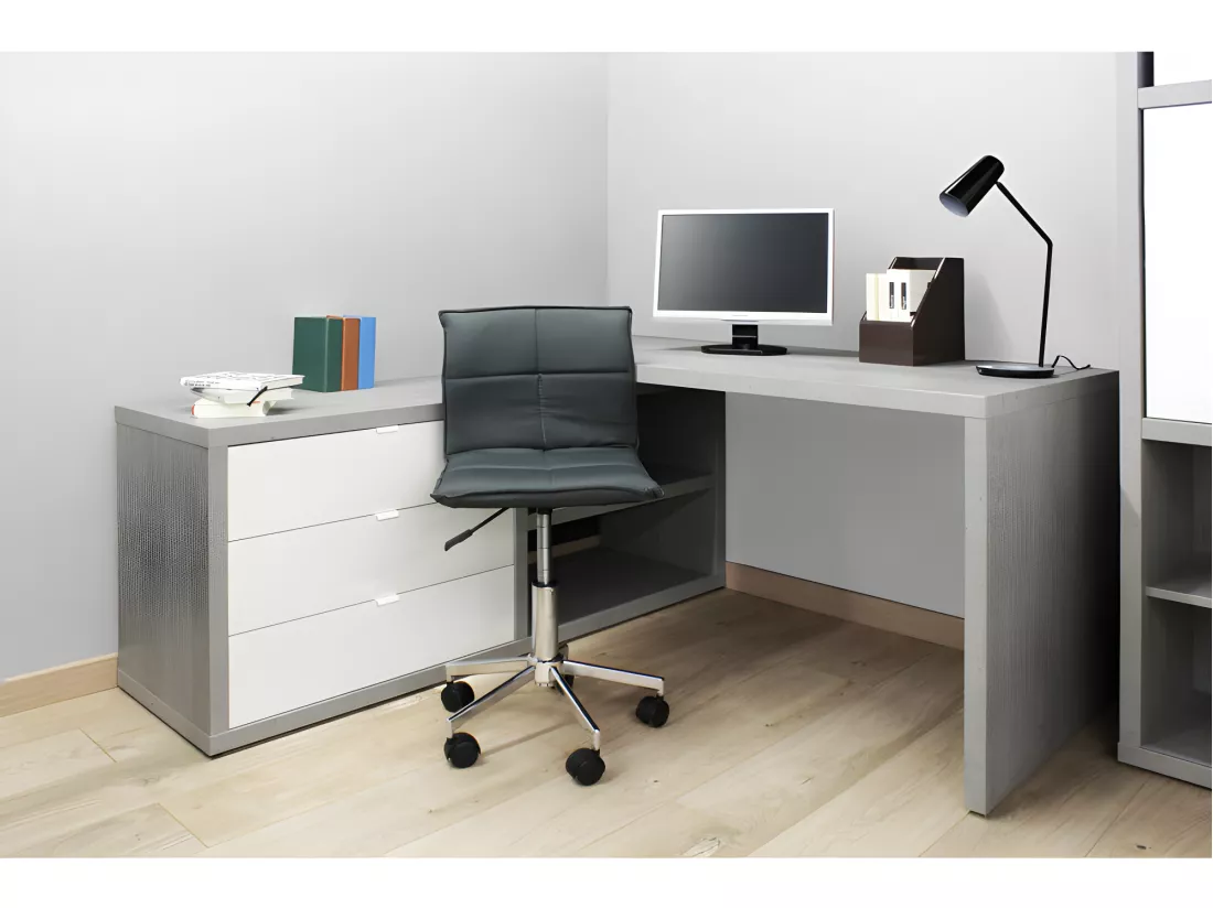 Chaise de bureau en tissu gris anthracite matelassé roulettes - AGENCY