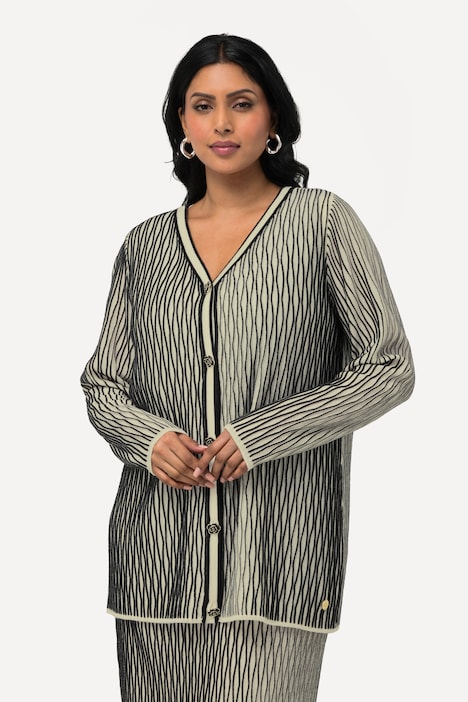 Strickjacke, 3D Struktur, V-Ausschnitt, Langarm, Wollmix