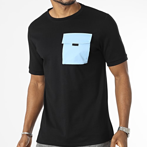 Tee Shirt Poche Noir Bleu Clair