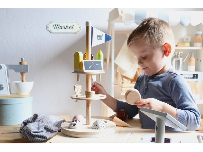 small foot Eisständer fresh Holz-Eisstand mit Eiswaffeln, Kugeln und Stieleis für Rollenspiele