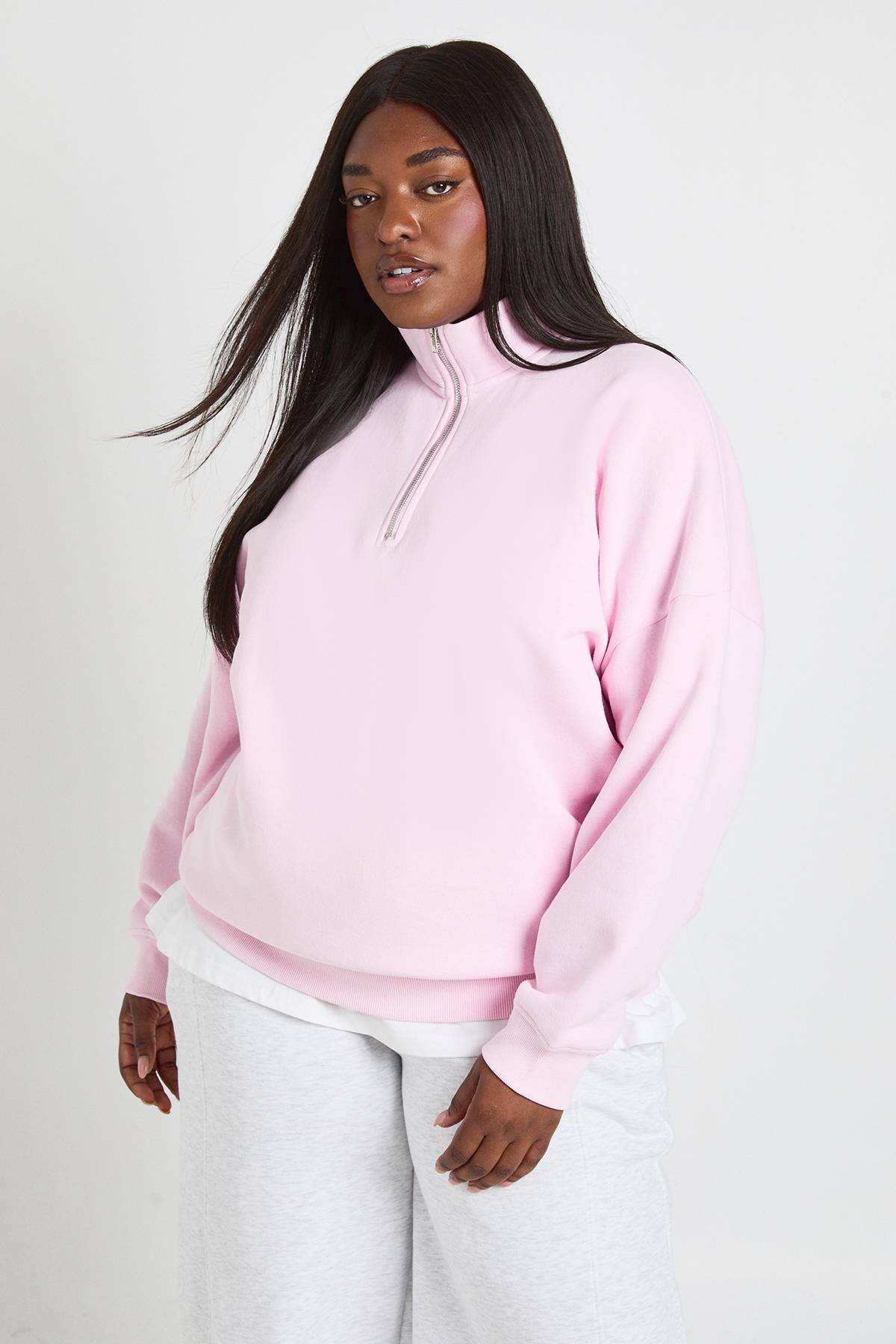 boohoo Sweat-shirt Grande Taille Col Montant Demi-zippé Coupe Oversize