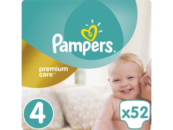 Pampers Premium Care, 7 kg, 18 kg, Hvit, 9 måned(er), 12 måned(er), 52 stykker