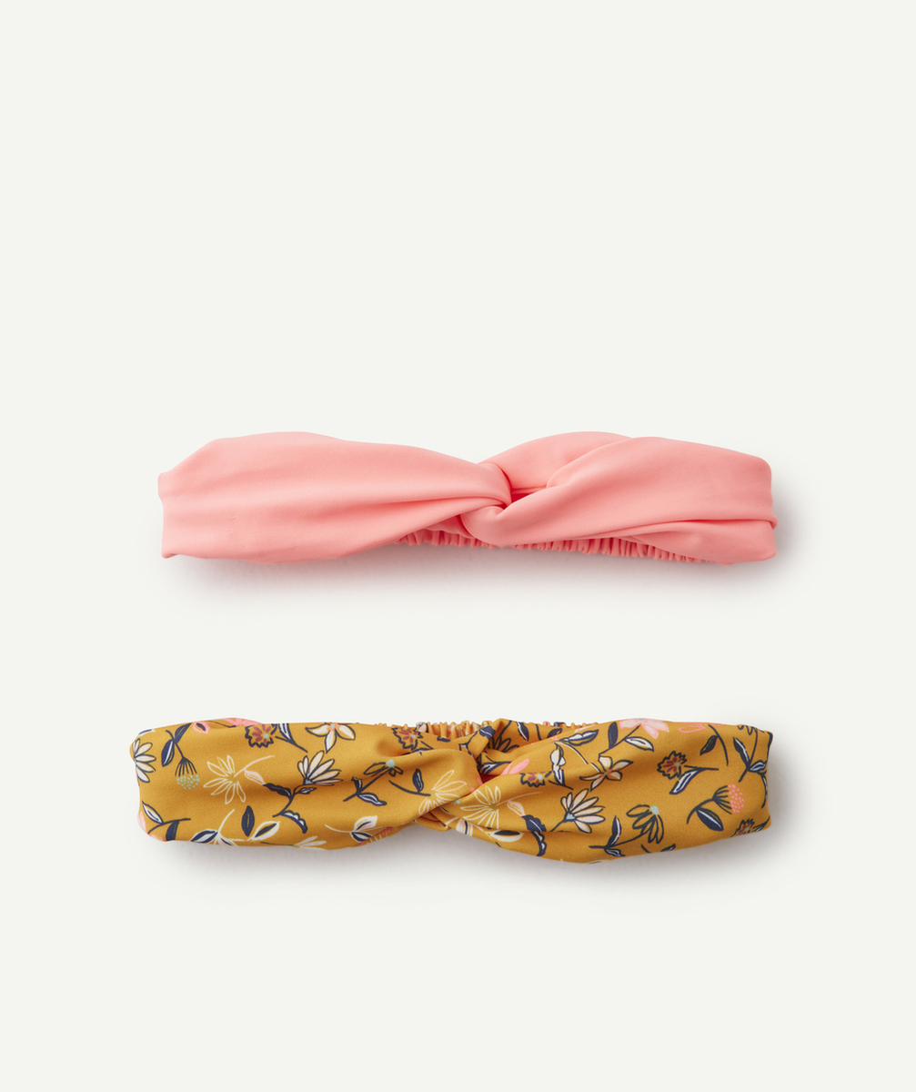 LOT DE 2 BANDEAUX FILLE EN MATIÈRE MAILLOT DE BAIN ROSE ET FLEURI
