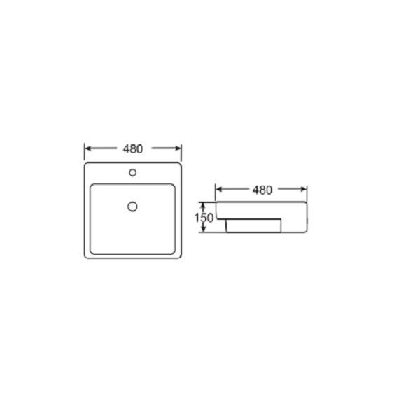 Badstuber Cera K711 inbouw wastafel 48x48cm met kraangat