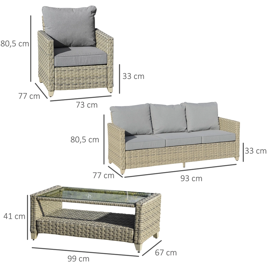 Outsunny Gartenmöbel Set mit Couchtisch bunt
